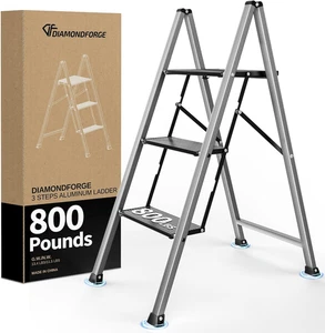 3 Stufen Leiter, 800 Pfund Kapazität Aluminiumleiter, klappbarer Tritthocker für Erwachsene, A - Bild 1 von 12