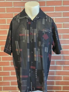 Genelli Short Sleeve Button Front 100% Rayon Geometrical Vintage Mens XL Shirt - Bild 1 von 10