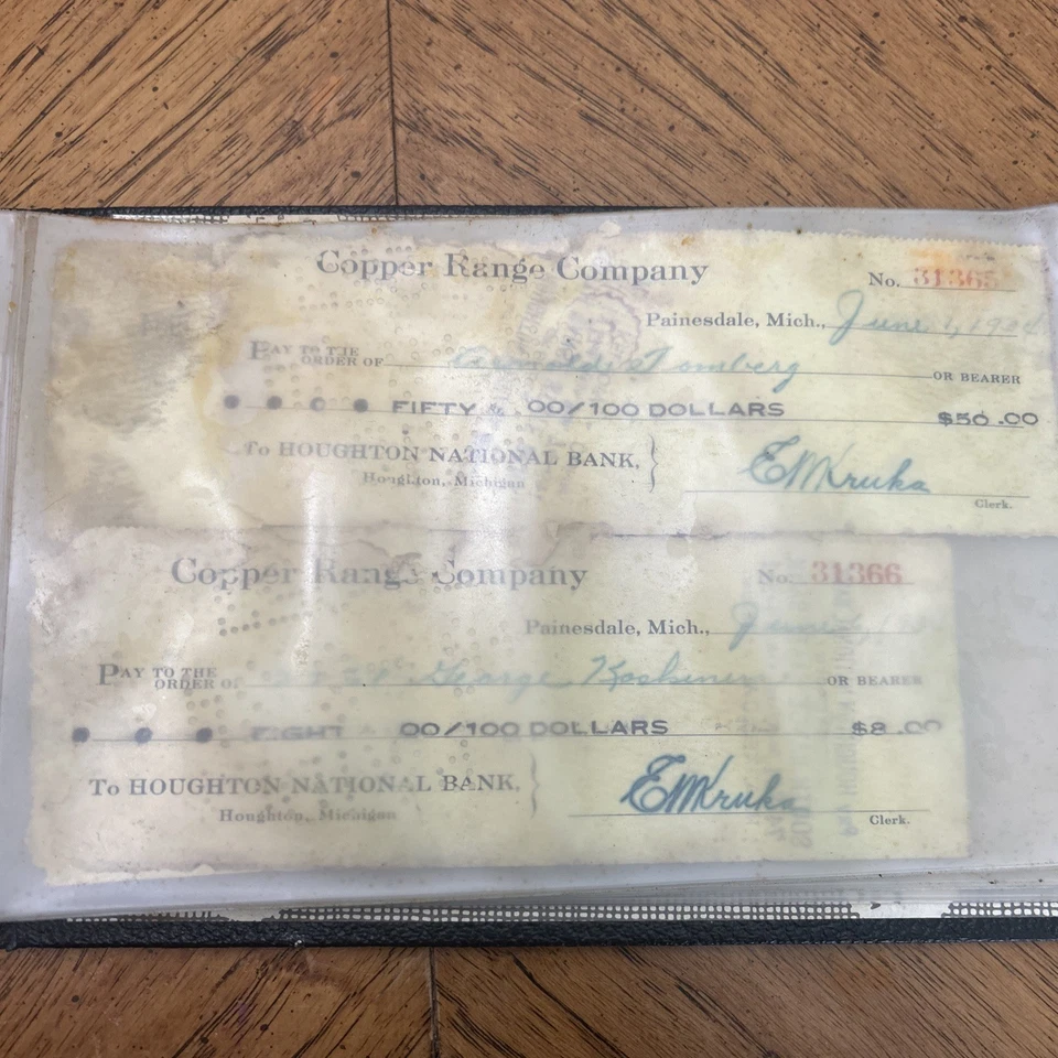 Cheques de pago de minas Copper Range Company de la década de 1930 Foto 1 de 4