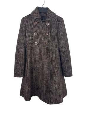 Via Women’s 0P Petite Marrón Espiga Mezcla Lana Ajuste y Acampanado Chaquetón Botón Foto 1 de 4