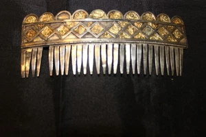 Antiker Jugendstil filigran Sterlingsilber Goldfolie Haarkamm 4,25 Zoll lang - Bild 1 von 6