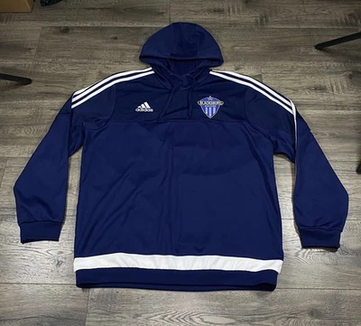 Adidas Hoodie Mens XL Navy Blue Blacksburg Soccer Pullover 3 Stripe Sweatshirt - Image 1 of 4