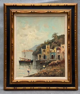 ANTHONY A. DEVITY SIGNIERT ÖLGEMÄLDE ITALIENISCHE MEERLANDSCHAFT MIT FIGUREN NAUTISCH COA - Bild 1 von 17
