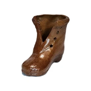 Vintage Miniatur Keramik ungeschnürt braun Stiefel rechter Schuh 2,25" - Bild 1 von 7