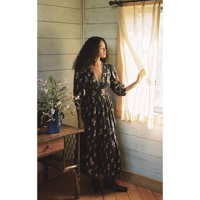 Nuevo Vestido Christy Dawn The Brigitte Noche Ramo Negro Flores Maxi Pequeño Foto 1 de 4