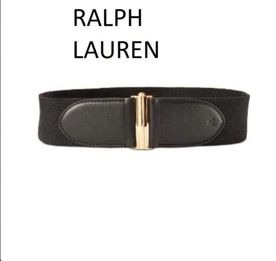 Cinturón para mujer Lauren Ralph Lauren NEGRO ancho elástico dorado hebilla entrelazada.S Foto 1 de 1