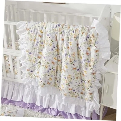  Juegos de cama de cuna de mariposa de flores silvestres para niñas juego de guardería de 3 piezas púrpura Foto 1 de 4