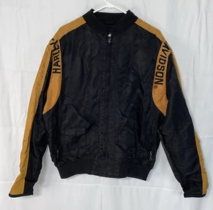 Harley Davidson Black Orange Bar & Shield Nylon Racing Jacket Mens Size Large - Picture 1 of 16