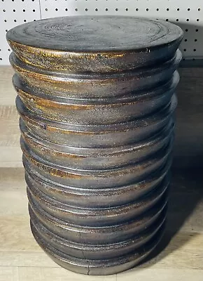 Solid Teak Wood Layered Stool End Table Dark Finish Handmade 17 3/4” - Image 1 of 4