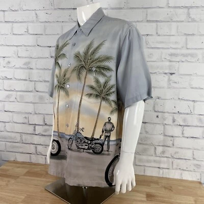 Camisa Tori Richard Para Hombre Grande Harley Davidson Seda Abotonada Motocicleta Palmas Foto 1 de 4