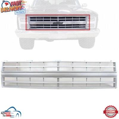 NEW FRONT GRILLE ASSEMBLY SILVER PLASTIC FOR 1985-1988 CHEVY C/K SERIES PICKUP Foto 1 de 4