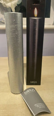 Sirius Sille 25cm Battery Operated LED Silver Wax Flicker Candle - Image 1 of 3