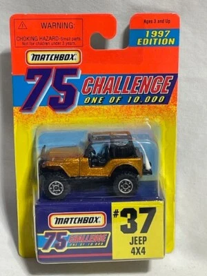 1997 Matchbox 75 Challenge #37 Jeep 4x4, Gold, 1/64 - Image 1 of 2
