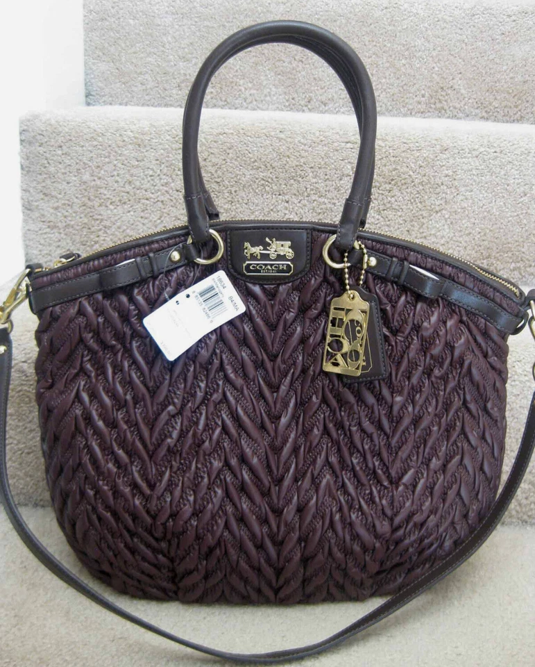 Coach Madison Lindsey Quilted Chevron Nylon Brown Purse 18634
