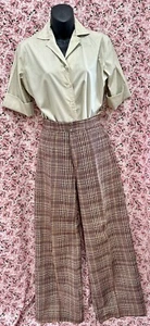 (VINTAGE) 70's ILGWU Happy Legs Plaid Flare Trousers - Picture 1 of 8