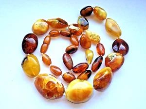 79 Gr. Bernstein Kette Collier real Amber Egg Yolk / Butterscotch Naturbelassen - Bild 1 von 7