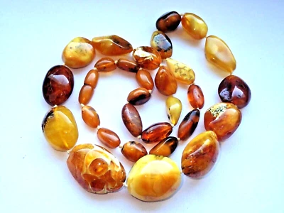 79 Gr. Bernstein Kette Collier real Amber Egg Yolk / Butterscotch Naturbelassen - Bild 1 von 4
