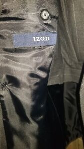 Mens IZOD Black Pinstripe Suit Size 44R jacket and slacks