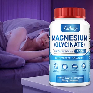 Magnesium Glycinate Capsules 200mg - Sleep Aid, Cramp, Joint & Bone Support - Picture 1 of 7
