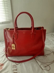 Lauren Ralph Lauren Leather Double Zip Satchel Bag - Burgundy - Picture 1 of 11