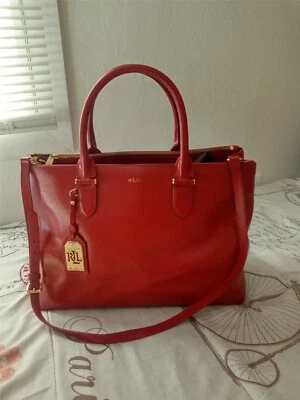 Lauren Ralph Lauren Leather Double Zip Satchel Bag - Burgundy - Image 1 of 4