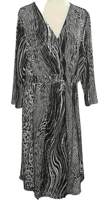 Jaclyn Smith 女式连衣裙 2XL 职业人造包裹式黑色弹力职业办公室 — 第 1/4 张图片