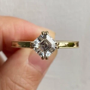 1.25 Ct Asscher Cut Lab-Created Diamond Wedding Solitaire Ring Yellow Gold Over - Picture 1 of 7