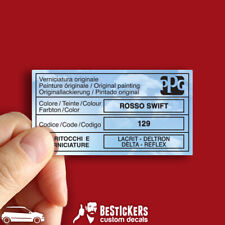 Adesivo etichetta vernice PPG Fiat Punto GT 176 carrozzeria ROSSO SWIFT 129