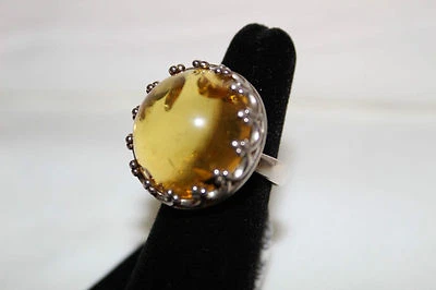 Anillo de cóctel artesanal artesanal con cúpula real ámbar báltico audaz talla 8 QVC Foto 1 de 3