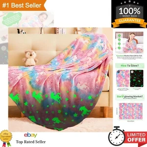 Cute Unicorn Glow-in-the-Dark Blanket - Soft 60” x 50” Fleece Throw for Toddlers - Picture 1 of 10