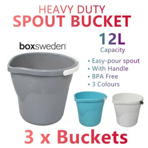 3x 12L Heavy Duty Plastic Bucket w Handle Storage Bucket Cleaning Spout Water - Picture 1 of 5