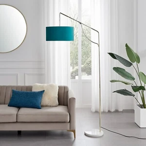 Danielle Arc Lamp Teal Shade with Brass and Marble Base - Picture 1 of 8