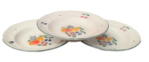 3 Rim Soup Cereal Bowl Herend Village Pottery Fancy Fruit Hungary Berries Pear - Picture 1 of 3