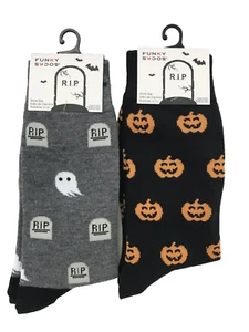 Calcetines Funky Para Hombres Halloween Crew Calabazas Fantasmas RIP Cementerio Negro Gris Otoño - Imagen 1 de 1