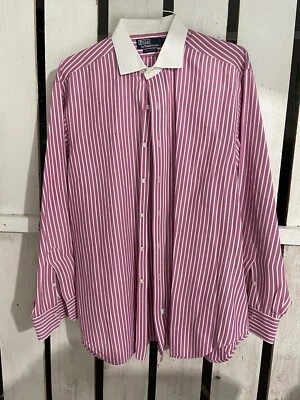 Polo Мужская рубашка - розовый, белый воротник, белые полоски - Изображение 1 из 4