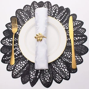Placemats for Dining Table Set of 6 Gold Round Hollow Out Table Mats Pressed ... - Picture 1 of 8