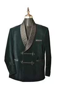 Hombre Verde Acolchado Fumar Chaquetas Estilo Diseñador Fiesta Ropa Americana GB - Imagen 1 de 2