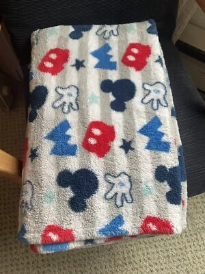 Disney Baby Mickey Mouse Plush Fleece Blanket Lovey Stars Grey Stripes Red Blue - Image 1 of 2