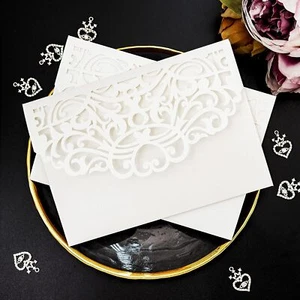 20 pcs Laser Cut Wedding Invitations Cards Pockets With Envelope Seal Floral ... - Picture 1 of 9