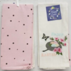 2 DIFFERENT COTTON TOWELS (18"x28") HAPPY EASTER, BUTTERFLIES & FLOWERS & PINK - Picture 1 of 12