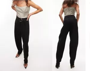 ASOS Topshop High Waisted Belted Slouch Peg Pants Black Size 2 - Picture 1 of 9