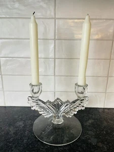 Martinsville Queen Ann Double Wings Clear Depression Glass Candleholder - Picture 1 of 4