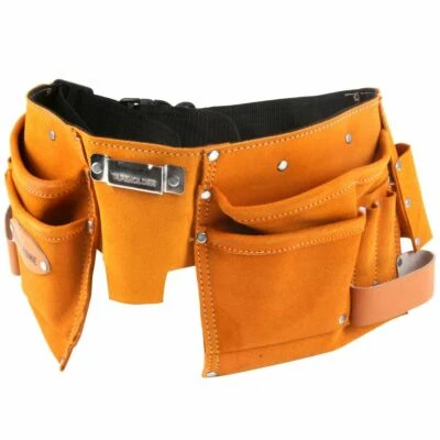 11 POCKET SUEDE LEATHER TOOL BELT Adjustable Strong Carpenter Builder Bag Pouch - Image 1 of 4