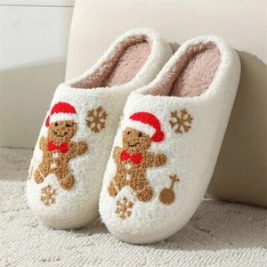 Christmas Snowflake Gingerbread Slippers Winter Indoor Non-slip Floor Bedroom Fu - Picture 1 of 6
