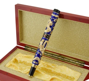 Handmade Jinhao Cloisonne Fountain Pen Double Dragon EF/F/M/Bent Craft Gift Pen - Picture 1 of 21