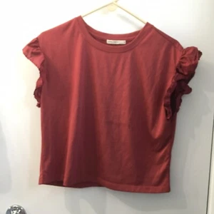 Marine Layer Top Red Cotton Tencel Ruffle Cap Sleeve Boxy Cute Women's Medium - Picture 1 of 7