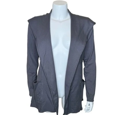 Cárdigan suéter con capucha suelto corte para mujer S bolsillos delanteros abiertos algodón Supima gris Foto 1 de 4