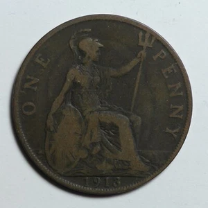 1913 One Penny King George V British Coin Great Britain 1d - Picture 1 of 2