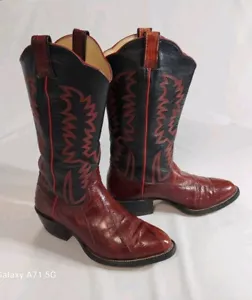 Bona Allen Vintage Hergestellt in den USA Herren Schwarz & Weinrot Leder Cowboystiefel, Größe 8D - Bild 1 von 21