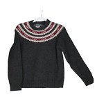 Woolrich Gray Sweater Womens Size L Petite Pl Logo Fair Isle 100% Wool Lambswool